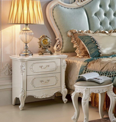 Classic s Designer Baroque Bedroom Set Bed 2x Bedside table 3 pcs. Solid wood