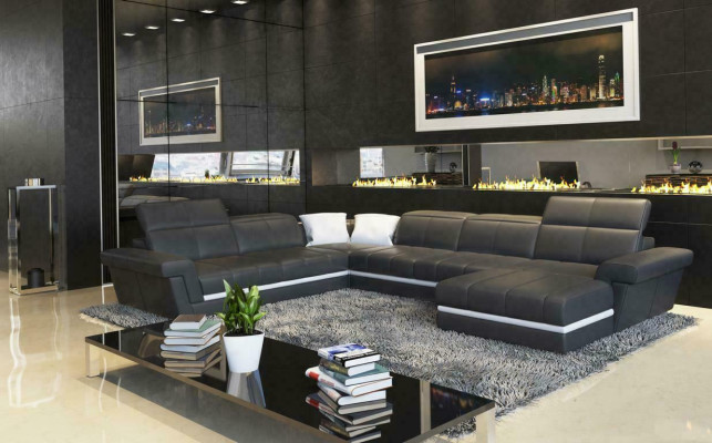 Leather Sofa Couch Living landscape U-shape Design Modern Sofas Couches
