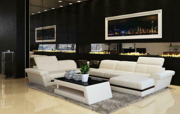 Leather Sofa Couch Living landscape U-shape Design Modern Sofas Couches