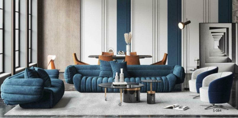 Blue e velvet sofa set 3+2 couch set Luxurious 2-pcs. Living room set