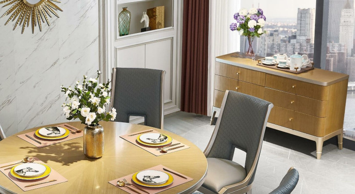 Dining table 5x Chairs Dining room Set 6 pcs. Round Table Chair Solid wood