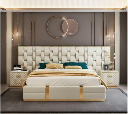stainless steel Luxury Bed Metal Leather Beds Hotel Chesterfield 180x200
