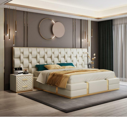 stainless steel Luxury Bed Metal Leather Beds Hotel Chesterfield 180x200