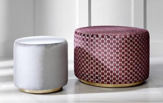 Group Stool Stool Bench seat Pouf Velvet Stool Fabric Round Wood Set 2pcs