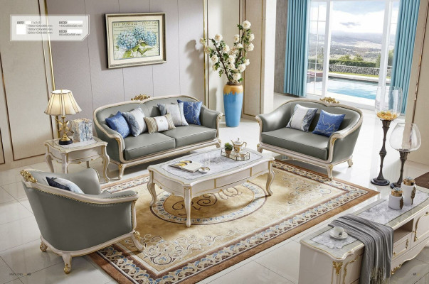 Leather sofa 3 2 seater set upholstered sofa designer sofa Solid wood