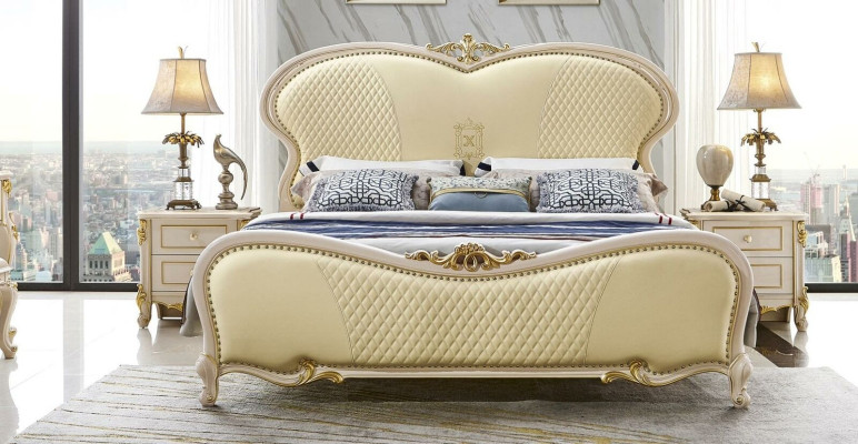 Designer Chesterfield Leather Double Luxury Bed Beds Sleep Room Solid wood