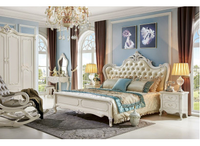 Bed Bedside table Wardrobe 6 pcs Bedroom Set Stool Baroque Solid wood