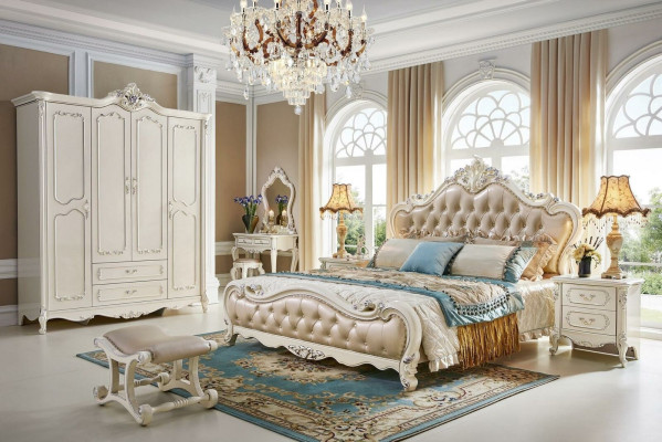 Baroque Rococo Bedroom Set Bed Bedside table Wardrobe 6 pcs. Solid wood