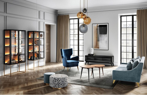 Suite Living room Sofa Armchair Display case Stool TV-cabinet Coffee table Set Group 9pcs