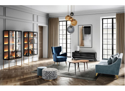Suite Living room Sofa Armchair Display case Stool TV-cabinet Coffee table Set Group 9pcs