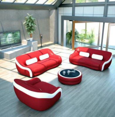 Sofa set Seat Leather Design XXL Upholstery Couch Set Suite 3+2 Seater