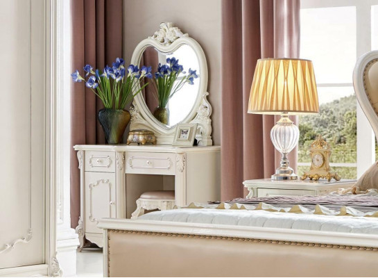 Classic r Dressing table with Mirror Baroque Rococo Luxury Console Chest of drawers Stool