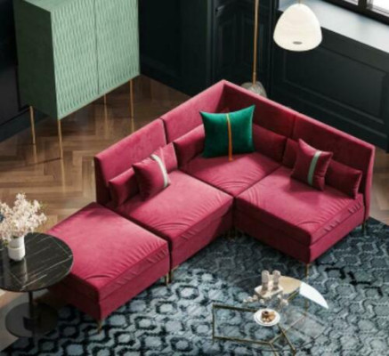 Living landscape Corner sofa L-shape Relax Velvet Solid wood Seat Design Couch Lounge new