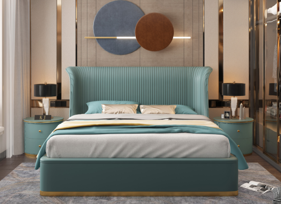 Luxury Bedroom Bed Double bed Textile Wood Leather Upholstery Beds 180x200 new