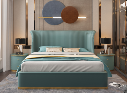 Luxury Bedroom Bed Double bed Textile Wood Leather Upholstery Beds 180x200 new