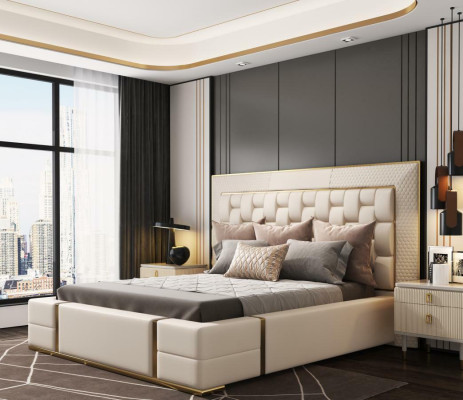 Double bed Leather Bed Beds Bed Leather Upholstery Bedroom 180x200cm