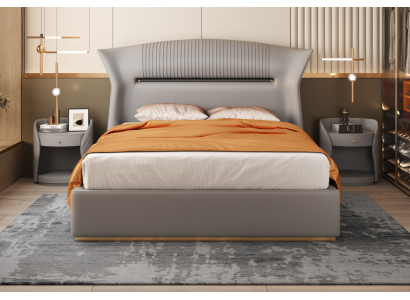 Gray Leather Bed Design Bedroom Furniture Double bed Luxury Hotel