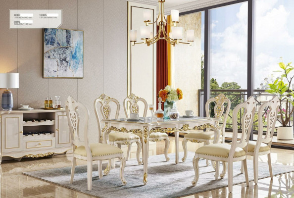 Classic Chest of drawers Dining table Dining room Set 6 Chairs Wardrobe 8pcs. Solid wood