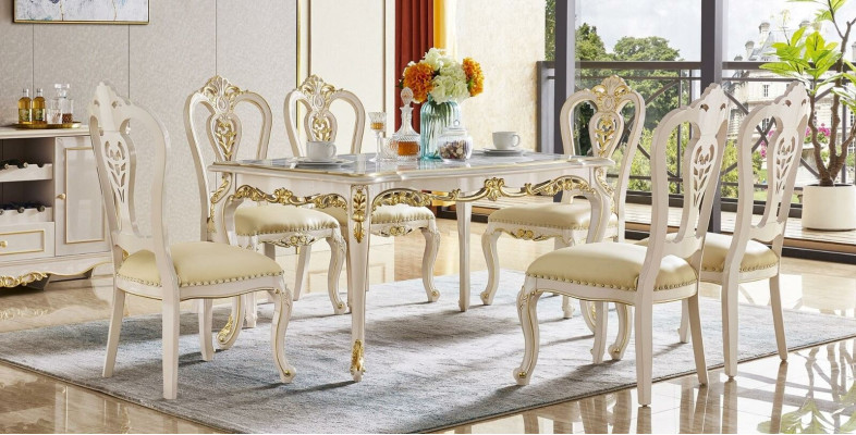 Classic Chest of drawers Dining table Dining room Set 6 Chairs Wardrobe 8pcs. Solid wood