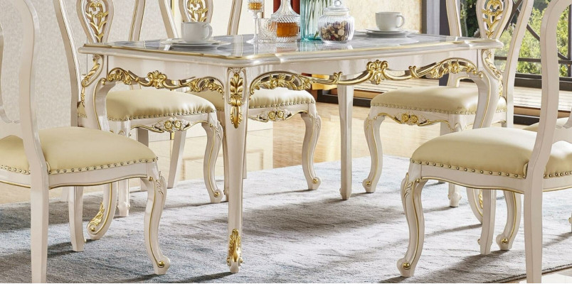 Classic Chest of drawers Dining table Dining room Set 6 Chairs Wardrobe 8pcs. Solid wood