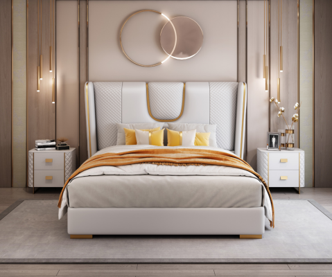 Luxury Bedroom Double bed Bed 150/180x200cm Leather Metal Beds