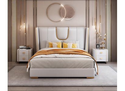 Luxury Bedroom Double bed Bed 150/180x200cm Leather Metal Beds
