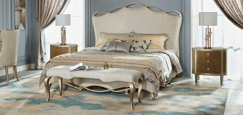 Bedroom Set Double Console Beds 2x Bedside table Upholstery 3pcs. Solid wood