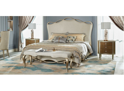 Bedroom Set Double Console Beds 2x Bedside table Upholstery 3pcs. Solid wood