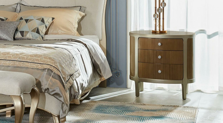 Bedroom Set Double Console Beds 2x Bedside table Upholstery 3pcs. Solid wood