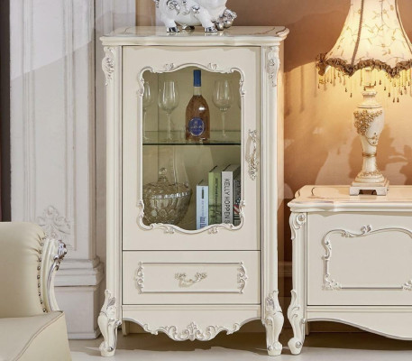 Classic Living room Furniture White Wood Showcase Gold Display case Wardrobe