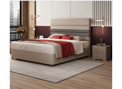 Leather Upholstery Bed Beds Hotel Luxury Designer Double Marriage Bedroom Beige