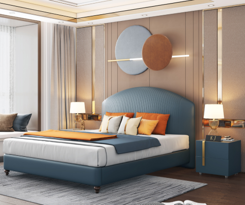 Bed Upholstery Design Luxury Metal Double Beds Marriage Sleep Room Blue