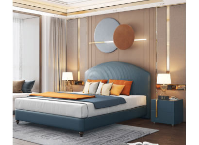 Bed Upholstery Design Luxury Metal Double Beds Marriage Sleep Room Blue