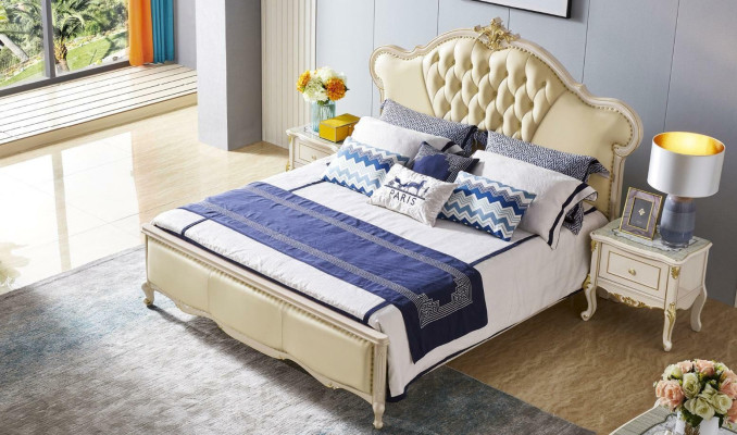 Classic Bed Bedroom Dressing table Set Bedside table Stool 5pcs. Solid wood