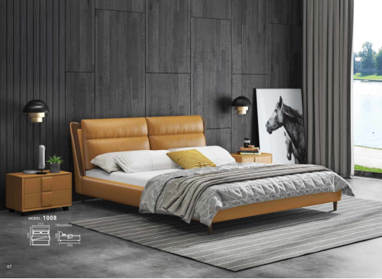 Design Leather Bed Luxury Upholstery Beds Double Bedroom 180x200 Orange Furniture