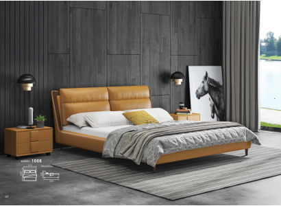 Design Leather Bed Luxury Upholstery Beds Double Bedroom 180x200 Orange Furniture