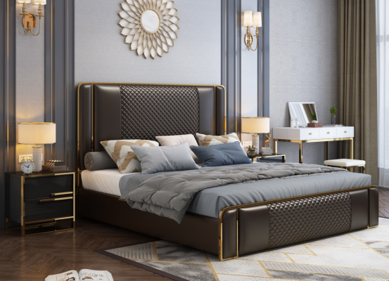 Luxury Designer Bed for the Bedroom Velvet Covered Furniture Beds Fabric