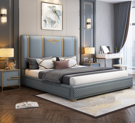 Bed Upholstery Design Luxury Metal Double Beds Hotel Marriage Sleep Room