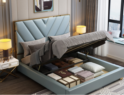Bed Upholstery Design Luxury Metal Double Beds Hotel Marriage Sleep Room
