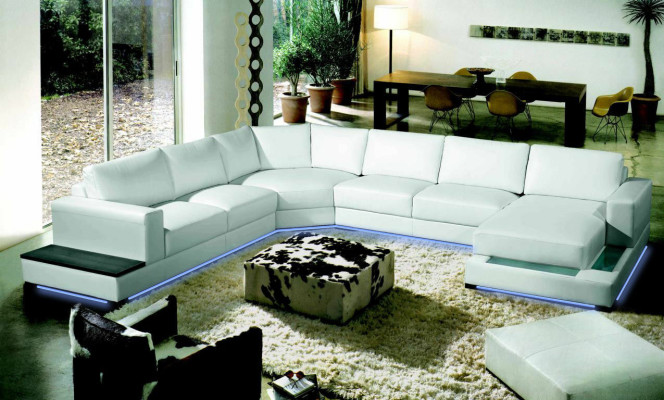 Large Leather Sofa Couch Seat Upholstery Corner Suite Living landscape with lighting