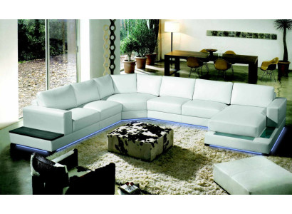 Large Leather Sofa Couch Seat Upholstery Corner Suite Living landscape with lighting