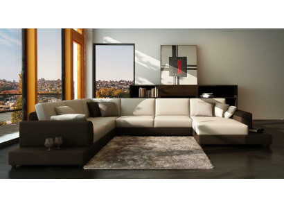 Leather sofa Couch Living landscape Corner sofa Corner Suite Design Decor Modern
