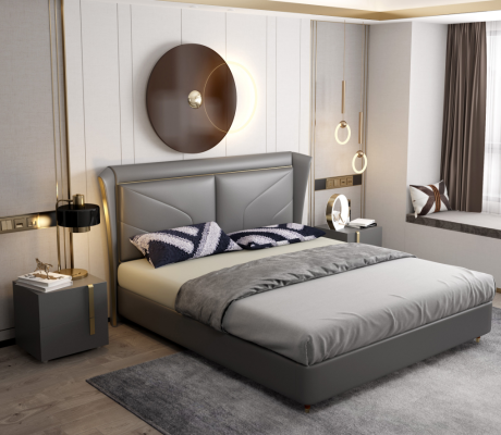 Bed Upholstery Design Luxury Double Hotel Beds Marriage Leather 180x200cm