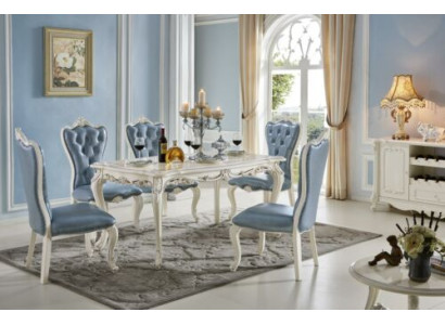 Classic r Dining room Table Chesterfield x4 Chairs 5pcs. Set of solid wood baroque style furniture