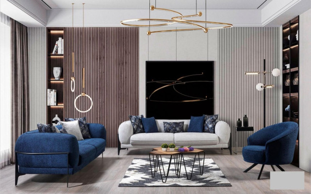 Armchair Luxury Single Seater Couch Textile Sofa Upholstered furniture Coucher BlaFabric  Textile