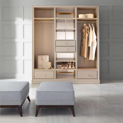 Open Wardrobe Bedroom Wardrobe Walk-in Furniture Wardrobe Wood Beige