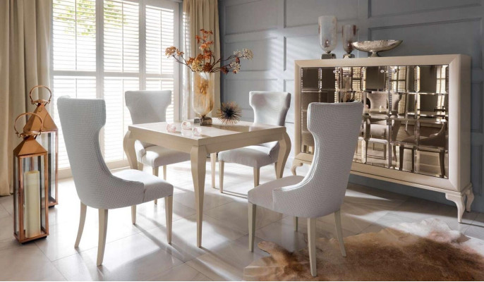 Dining room Dining table Chair Dining set Dining corner Chairs Luxury White Chest of drawers Set 6pcs