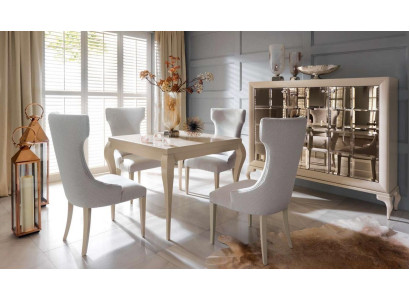 Dining room Dining table Chair Dining set Dining corner Chairs Luxury White Chest of drawers Set 6pcs