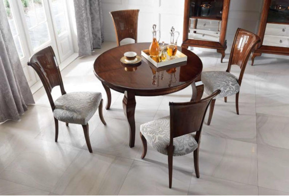 Round dining table high gloss brown table dining set dining room set chairs 5 pieces.