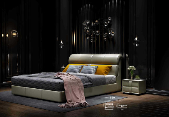 Luxury Bed Bedroom Leather Upholstery Double Beds Wood Design 180x200cm new